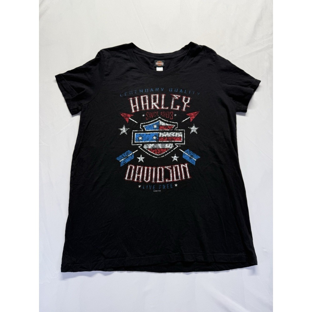 Harley Davidson t-shirt XL Womens black USA‎ made Patriotic graphic eagle biker